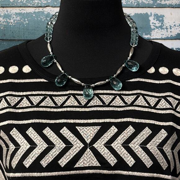 1990s NATIVE AMERICAN Sterling Silver & Blue Chalcedony 5 Teardrop Bead Necklace - Picture 5 of 6